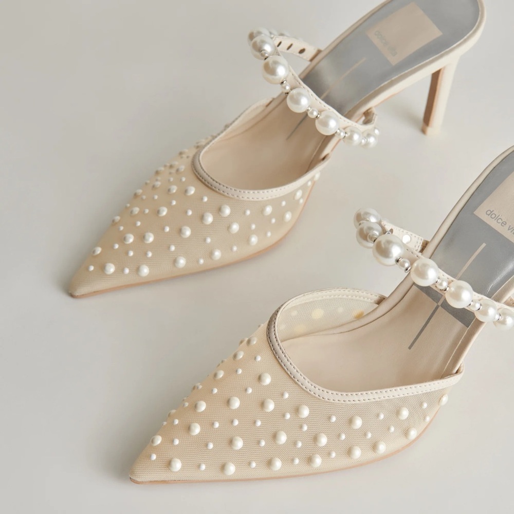 New Dolce Vita Katik pearl heels ivory mesh bridal mule wedding heels shoes - Picture 3 of 15